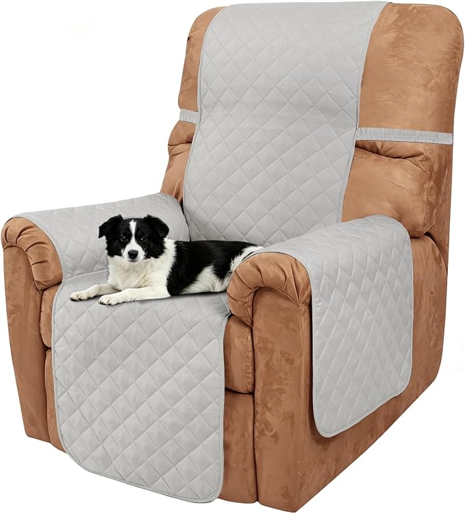 Reversible Chair Covers for Recliner Oversized, Light Grey | Recliner Oversized Covers for Living Room with Elastic Straps, Water Repellent, Chair Protectors Covers for Dogs