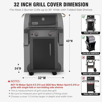 [Upgraded 800D Heavy Duty Fabric]32" Small Grill Cover for Outdoor Grill, Waterproof 2 Burner Grill Cover,Rip-proof Barbecue Cover for Weber Char-Broil Nexgrill & More Grills with Collapsed Side Table