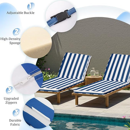 Chaise Lounge Cushions Outdoor, 80"x26"x3" Patio Lounge Chair Furniture Cushions with Washable Covers for Pool, Patio, Lawn (Blue+White Stripes, 1 Pcs)