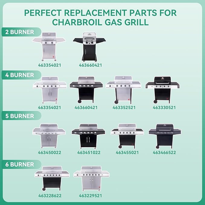 463448021 Grill Replacement Parts for Charbroil Performance 5 Burner 463448021 463451022 463450022 463449021 463455021, 4 Burner 463365021, G325-0002-W1 Heat Plate, G327-2100-W1 Burner, Crossover Tube