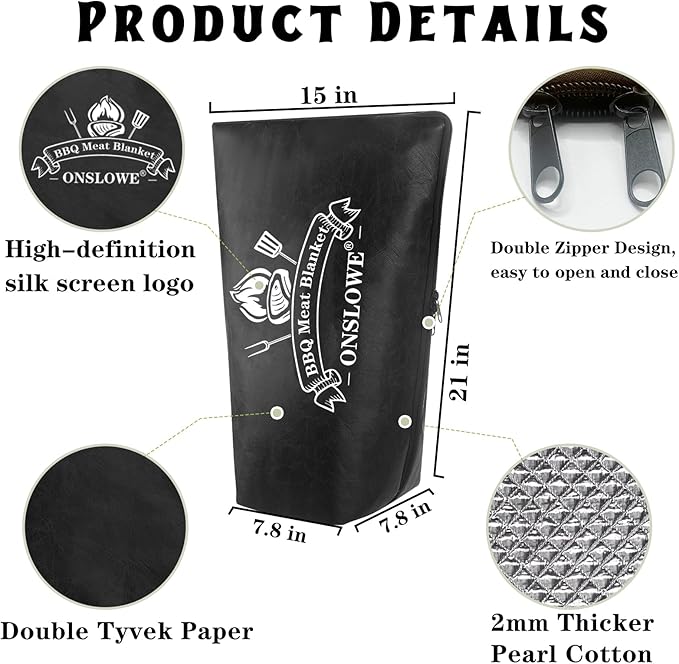 BBQ Blanket for Resting Meat, Reusable Reat Insulated Resting Bag, Smoker Meat Resting Blanket, Insulated Brisket Resting Blanket with Wide Mouth Perfect for Gifting, (21 in Black)