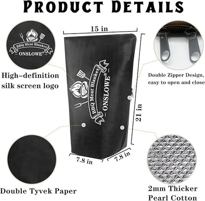 BBQ Blanket for Resting Meat, Reusable Reat Insulated Resting Bag, Smoker Meat Resting Blanket, Insulated Brisket Resting Blanket with Wide Mouth Perfect for Gifting, (21 in Black)