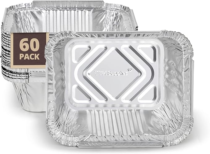 TYH Supplies 60 Pack Small Aluminum Drip Pan Liners for Napoleon 62007 – Bulk Disposable Grease Pans for Prestige, PRO, Mirage, Ultra Chef BBQ Gas Grills, Smokers & Griddle Accessories