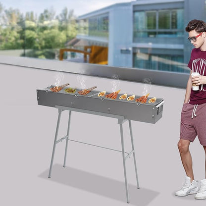 Charcoal Grills,40" Commercial Folding Camping Barbecue Grill W/2 Air Doors, Stainless Steel Camping Picnic Cooking For Party, Beach Barbecues.