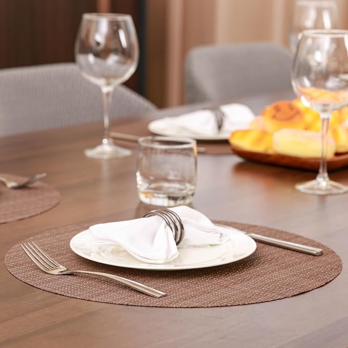 Round Placemats Set of 8 Heat Resistant Vinyl Placemats 15 inch Washable Non-Slip Table Mats Woven Place Mats for Dining Table (Coffee, Set of 8)
