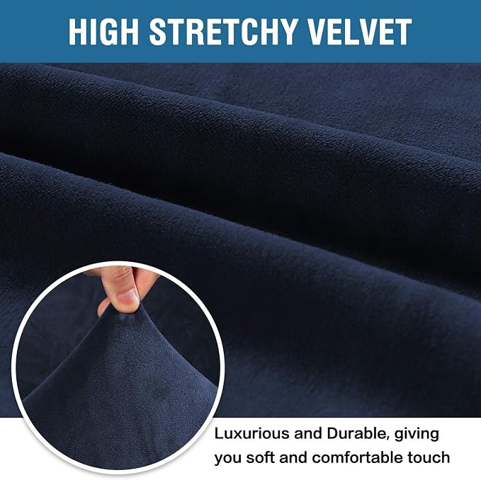 H.VERSAILTEX Stretch Velvet Loveseat Covers for 2 Cushion Couch Covers for Living Room Sofa Covers Slipcovers with Non Slip Straps Bottom, Ultra Thick Comfy Velour (Width 58"-72", Navy)