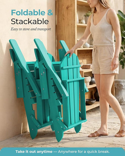 Ciokea Folding Adirondack Chair 6 Pack, Patio Adirondack Chair Weather Resistant, Plastic Fire Pit Chair with Cup Holder, Lawn Chair for Outdoor Porch Garden Backyard Deck (Lake Blue)