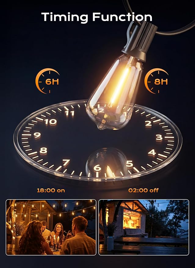 Minetom 100FT Outdoor String Lights with Remote, Shatterproof ST38 LED Bulbs, Waterproof Patio Lights with 3 Modes, Dimmable & Connectable 2700K Hanging Lights for Backyard Porch Deck Balcony