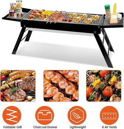 Foldable Charcoal BBQ Grill,Shelf Stainless Steel Grill Net Easy Setup Portable Tabletop Barbecue Grill for Camping Picnic Outdoor Party Backyard,Standard