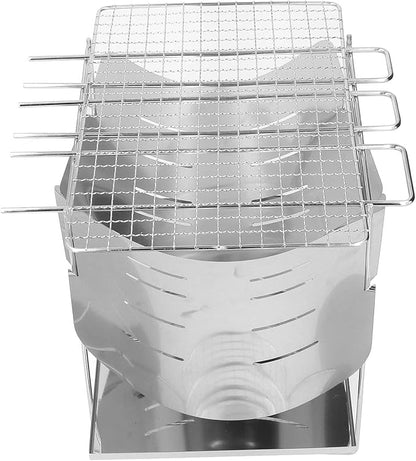 Camping Grills, Stainless Steel Portable Foldable Campfire Charcoal BBQ Grill, Lightweight Fire Pit for Travel, Outdoor Cooking, Bushcraft, Picnics, Garden, Balcony and Beach