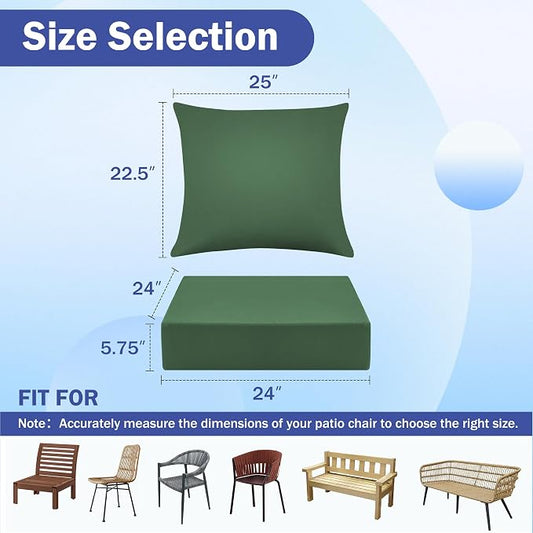 Outdoor Chair Cushions, 24 x 24 Inch Outdoor Cushion for Patio Furniture, Patio Chair Cushion, Waterproof & Fade Resistant Deep Patio Furniture Cushion Set with Handle and Ties, ForestGreen (Set of 4)