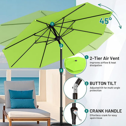 AreShark 10ft 2 Tiers Patio Umbrella - Outdoor Umbrella Waterproof UV Protection, Market Table Umbrella w/Push Button Tilt&Crank for Pool, Porch, Garden(Apple Green)