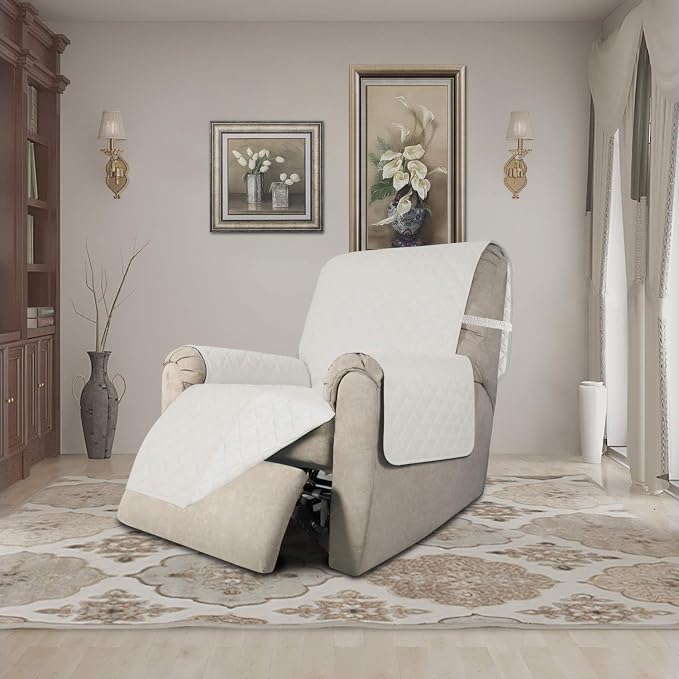 Easy-Going Reversible Couch Cover, Recliner 19 in, Ivory/Ivory | Machine Washable Slipcover For Dogs, Water Resistant Furniture Mat For Living Room, Non-Slip Sofa Cover, Pet Friendly