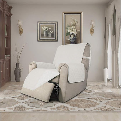 Easy-Going Reversible Couch Cover, Recliner 19 in, Ivory/Ivory | Machine Washable Slipcover For Dogs, Water Resistant Furniture Mat For Living Room, Non-Slip Sofa Cover, Pet Friendly