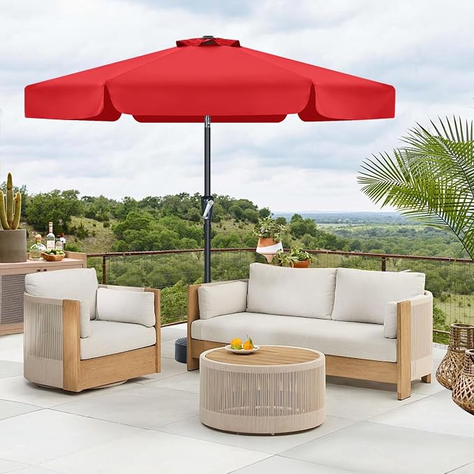 MASTERCANOPY 7.5ft Patio Umbrella with Valance, Crank & Tilt, Red | 6 ribs, UV/fade-resist, waterproof, vent, for garden/deck/yard/pool