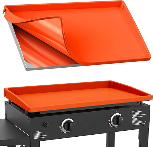 BANGIE 28" Silicone Griddle Mat for Blackstone Accessories - Anti-Warping & UV-Resistant Full-Wrap Cover for 2-Burner Flat Top Grill, Blocks Condensation Rust (Orange)
