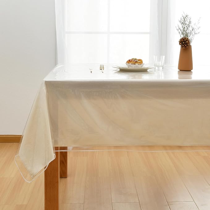 JIUZHEN 70" x 108" Clear Vinyl Tablecloth – Heavy Duty, Waterproof, Oil-Proof – Easy Clean Cover for Dining, Parties, Camping, Outdoor (Rectangle)