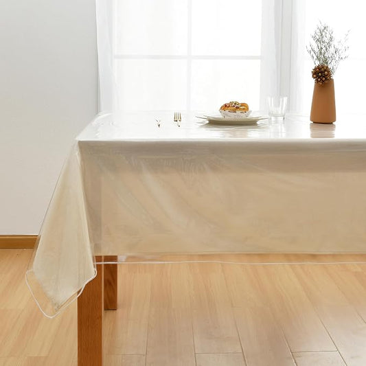 JIUZHEN 70" x 108" Clear Vinyl Tablecloth – Heavy Duty, Waterproof, Oil-Proof – Easy Clean Cover for Dining, Parties, Camping, Outdoor (Rectangle)