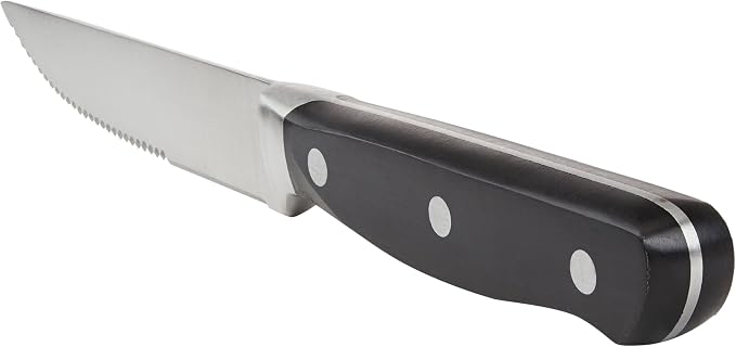Amazon Basics 8-Piece Full Tang Stainless Steel Serrated Steak Knife Set, 4.5", Black