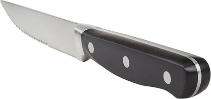 Amazon Basics 8-Piece Full Tang Stainless Steel Serrated Steak Knife Set, 4.5", Black