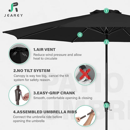 JEAREY 11' Patio Umbrellas Outdoor Table Market Umbrella w/Crank, 8 Sturdy Ribs, UV Protection Windproof for Garden, Deck, Backyard, Pool(Black)
