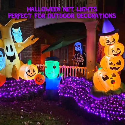 JMEXSUSS 360 LED Halloween Net Lights, Purple, 12ft x 5ft | Outdoor Waterproof, Connectable, Plug in, Mesh Lights with Remote for Bushes Shrubs Christmas Halloween Decorations