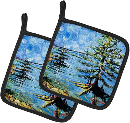Caroline's Treasures JMK1275PTHD Life on The Causeway Pair of Pot Holders Kitchen Heat Resistant Pot Holders Sets Oven Hot Pads for Cooking Baking BBQ, 7 1/2 x 7 1/2