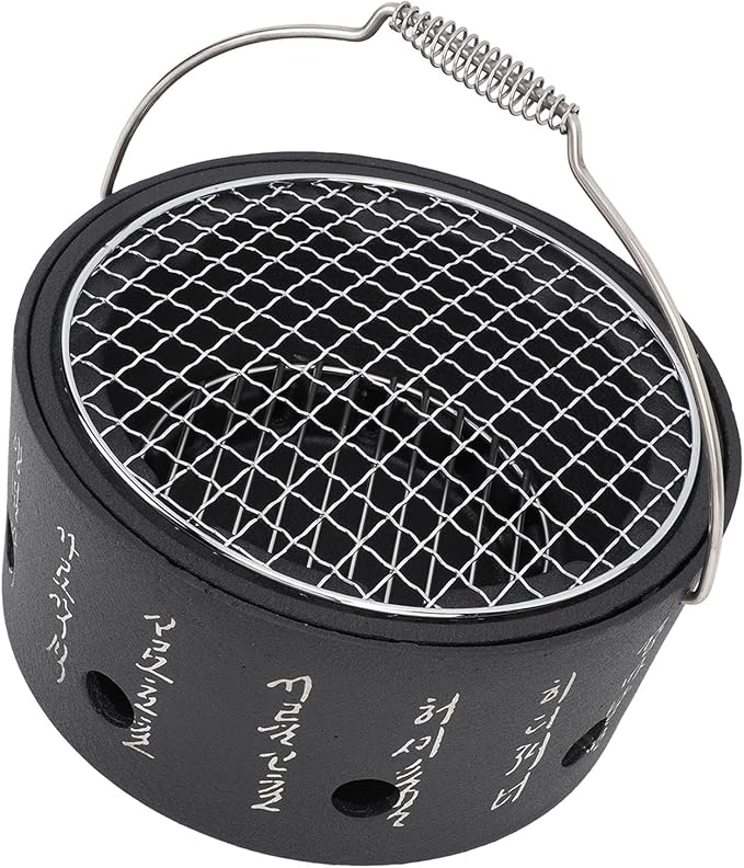Portable BBQ and Tea Making Charcoal Stove Aluminum Stainless Steel Multifunctional Grill with Handle for Camping (L)