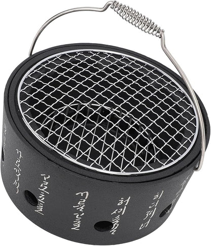 Portable BBQ and Tea Making Charcoal Stove Aluminum Stainless Steel Multifunctional Grill with Handle for Camping (L)