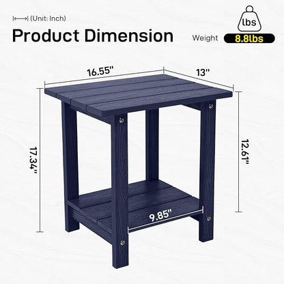 Outdoor Side Table, Weather Resistant Double Small Adirondack Side Table, Outdoor Indoor End Table for Adirondack Chair, 17" Patio Table for Pool, Deck and Porch, Deep Blue