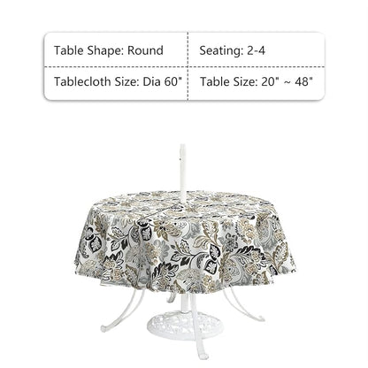 LVTXIII Round Outdoor Tablecloth with Umbrella Hole and Zipper, Water-Repellent 60 Inch Patio Table Cover for Bistro, Garden, Patio & Picnic, Dailey Tan