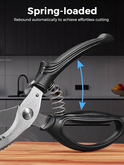 Poultry Shears, Heavy Duty Kitchen Shears With Anti-Slip Handle & Safety Lock, Poultry Scissors for Meat, Chicken, Bone,Turkey, Fish, Spring Loaded, Dishwasher Safe