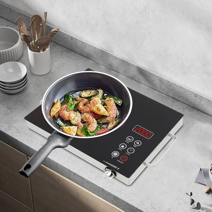 DYNAMI 1300W Electric Cooktop with LED Display and Timer,Electric Ceramic Stove Top,Countertop Stove w/Steplessly Adjustable Power,Overheat Protection,Waterproof and Oil-resistant,with Plug