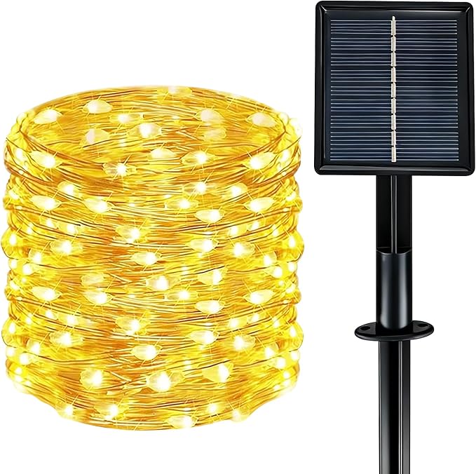 Solar String Lights Outdoor Waterproof 33ft 100LED 8 Modes Twinkle Lights Solar Fairy Lights for Patio, Garden Yard Party Wedding Tree Christmas Halloween Decoration, Warm White