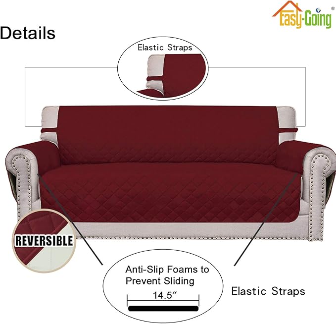 Easy-Going Reversible Loveseat Couch Cover for 2 Cushion Couch Sofa Cover for Dogs Water Resistant Furniture Protector with Foam Sticks Elastic Straps for Pet (Loveseat, Christmas Red/Ivory) | Loveseat, Slipcover For Dogs, Water Resistant Furniture Mat...