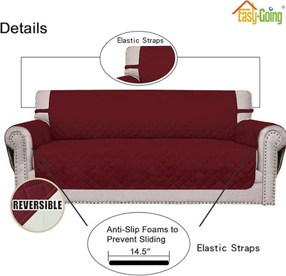 Easy-Going Reversible Loveseat Couch Cover for 2 Cushion Couch Sofa Cover for Dogs Water Resistant Furniture Protector with Foam Sticks Elastic Straps for Pet (Loveseat, Christmas Red/Ivory) | Loveseat, Slipcover For Dogs, Water Resistant Furniture Mat...