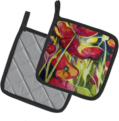 Caroline's Treasures JMK1269PTHD Poppies Pair of Pot Holders Kitchen Heat Resistant Pot Holders Sets Oven Hot Pads for Cooking Baking BBQ, 7 1/2 x 7 1/2