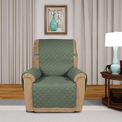 PureFit Reversible Quilted Recliner Sofa Cover, Water Resistant Slipcover Furniture Protector, Washable Couch Cover with Elastic Straps for Kids, Dogs, Pets (Small, Greyish Green/Beige) | Greyish Green/Beige, Water Resistant Couch Protector, Washable P...