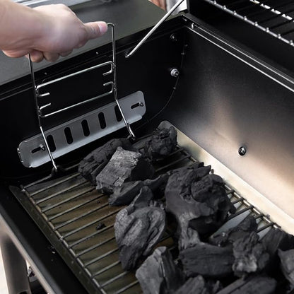 Nexgrill Premium 29" Charcoal Grill with Side Shelf, 552 SQ In Cooking Space, Adjustable Charcoal Tray, Chimney Air Vent, Warming Rack, Barrel Smoker Grill for Camping, Picnics, and More - 810-0029C