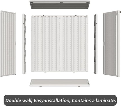 ZZM HDPE Outdoor Storage Shed, Outdoor Plastic Storage Cabinet, Horizontal Resin Tool Shed for Garden, All Weather Outdoor Storage Clearance, DIY Usage, with one Shelf (White)