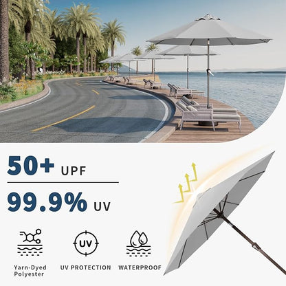 9FT Patio Umbrella Outdoor Table Umbrella w/Push Button Tilt and Crank, 8 Sturdy Ribs, UV Resistant Waterproof Market Umbrella for Pool, Deck, Backyard, Garden, Light Gray