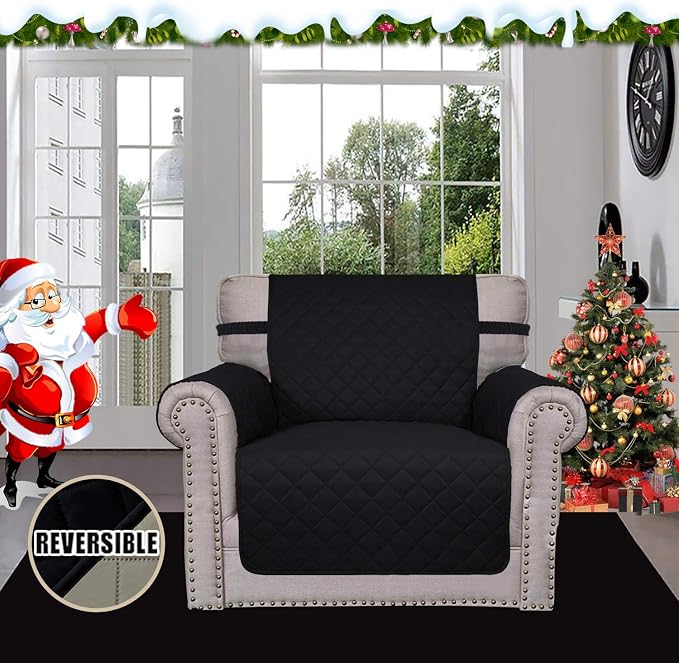 Easy-Going Reversible Couch Cover, Small Chair, Black/Beige | Machine Washable Slipcover For Dogs, Water Resistant Furniture Mat For Living Room, Non-Slip Sofa Cover, Pet Friendly