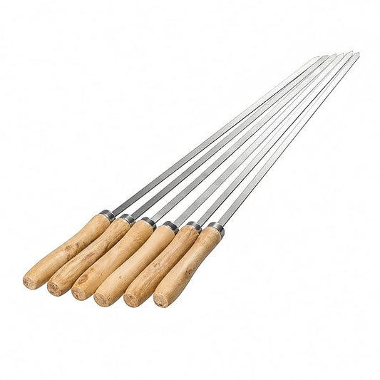 IMEEA 16.5 Inch Flat Stainless Steel BBQ Skewers (12.5 Inch Cooking Area) Kebab Barbecue Skewers for Home Grilling & Kabob, Set of 6