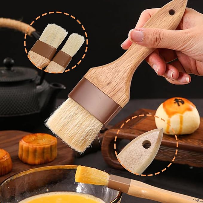 2 PCS Pastry Brushes for Baking, Natural Bristle Basting Brush, Kitchen Oil Brushes for Cooking, BBQ Sauce, Butter(1 Inch & 1.5Inch)