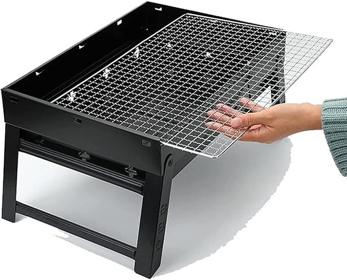 IRYZE Portable Charcoal Grill Charcoal BBQ Grill Stainless Steel BBQ Foldable Portable Outdoor Cooking Camping Hiking Picnic BBQ Grill for Outdoor (Color : Black, Size : 35x27x20cm)