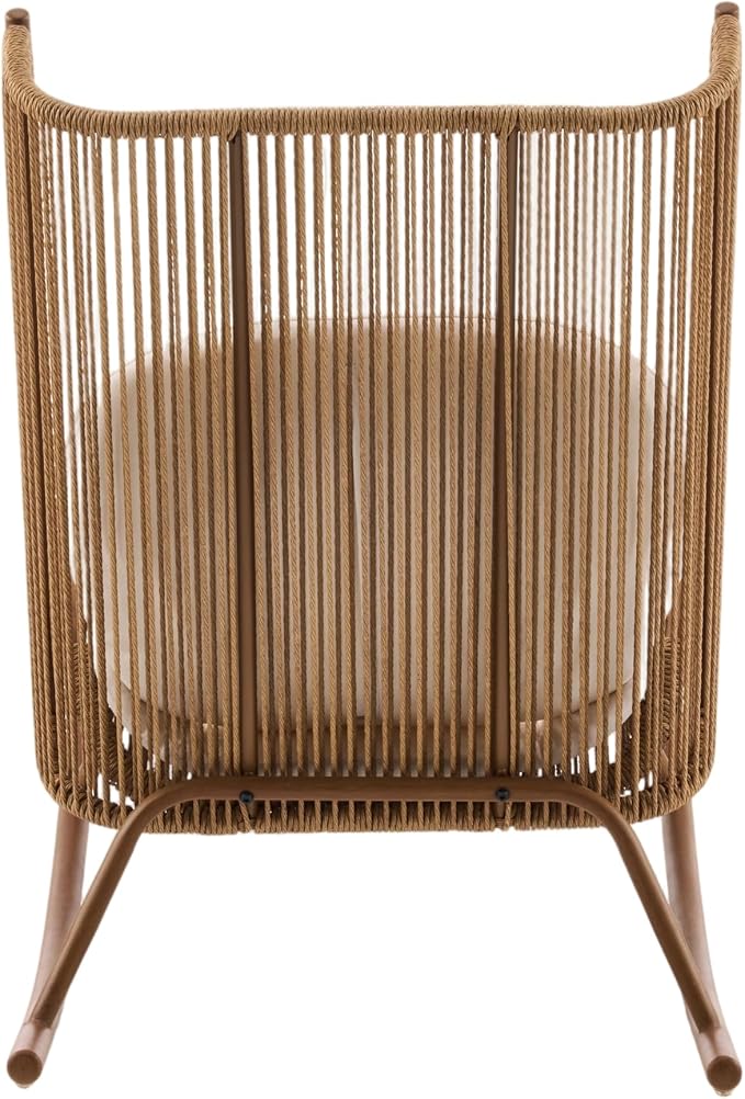 Christopher Knight Home Lumin Outdoor Rocking Chair, High Back PE Rattan Wicker Rocker with Metal Frame, Rocking Chair with Cushion, Comfort Rocker with Ergonomic Design for Patio or Lounge, Brown