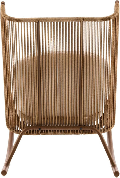 Christopher Knight Home Lumin Outdoor Rocking Chair, High Back PE Rattan Wicker Rocker with Metal Frame, Rocking Chair with Cushion, Comfort Rocker with Ergonomic Design for Patio or Lounge, Brown