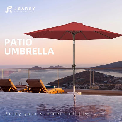 JEAREY Outdoor Patio Umbrella 9FT Outdoor Table Umbrella with Push Button Tilt and Crank, Market Umbrellas 8 Sturdy Ribs UV Protection Waterproof for Garden, Deck, Pool (Cherry Red)