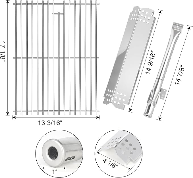 CANDANA Replacement Parts for Nexgrill 4 Burner 720-0830H 720-0830D 720-0783C 720-0783E 720-0958A, 17" Stainless Steel Grill Grate, Grill Burner, Heat Plate, Drip Pan, Igniters for 5 Burner 720-0888N