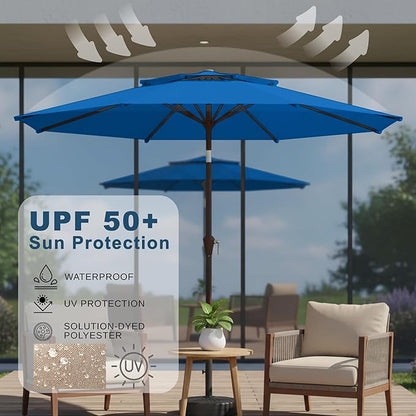 9ft 2-Tiers Patio Umbrella,Outdoor Market Table Umbrella with Push-Button Tilt & Crank | UV Protection,Suit for Backyard,Garden,Pool,Deck(Royal Blue)